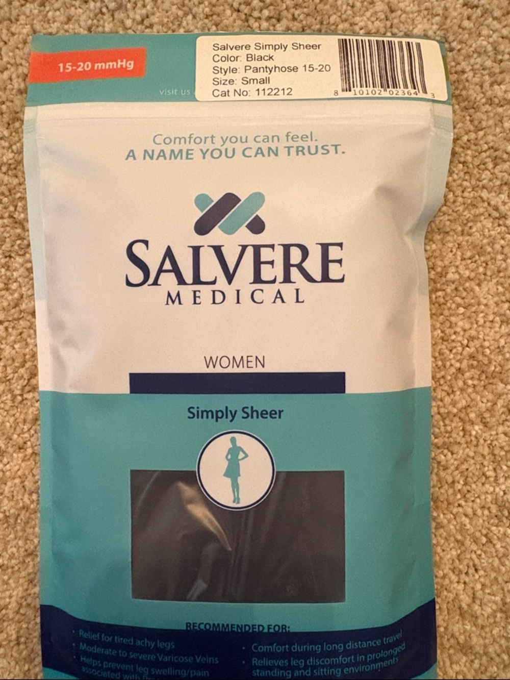 3 Salvere Medical Simply Sheer Women's Compression Pantyhose - Black size sm